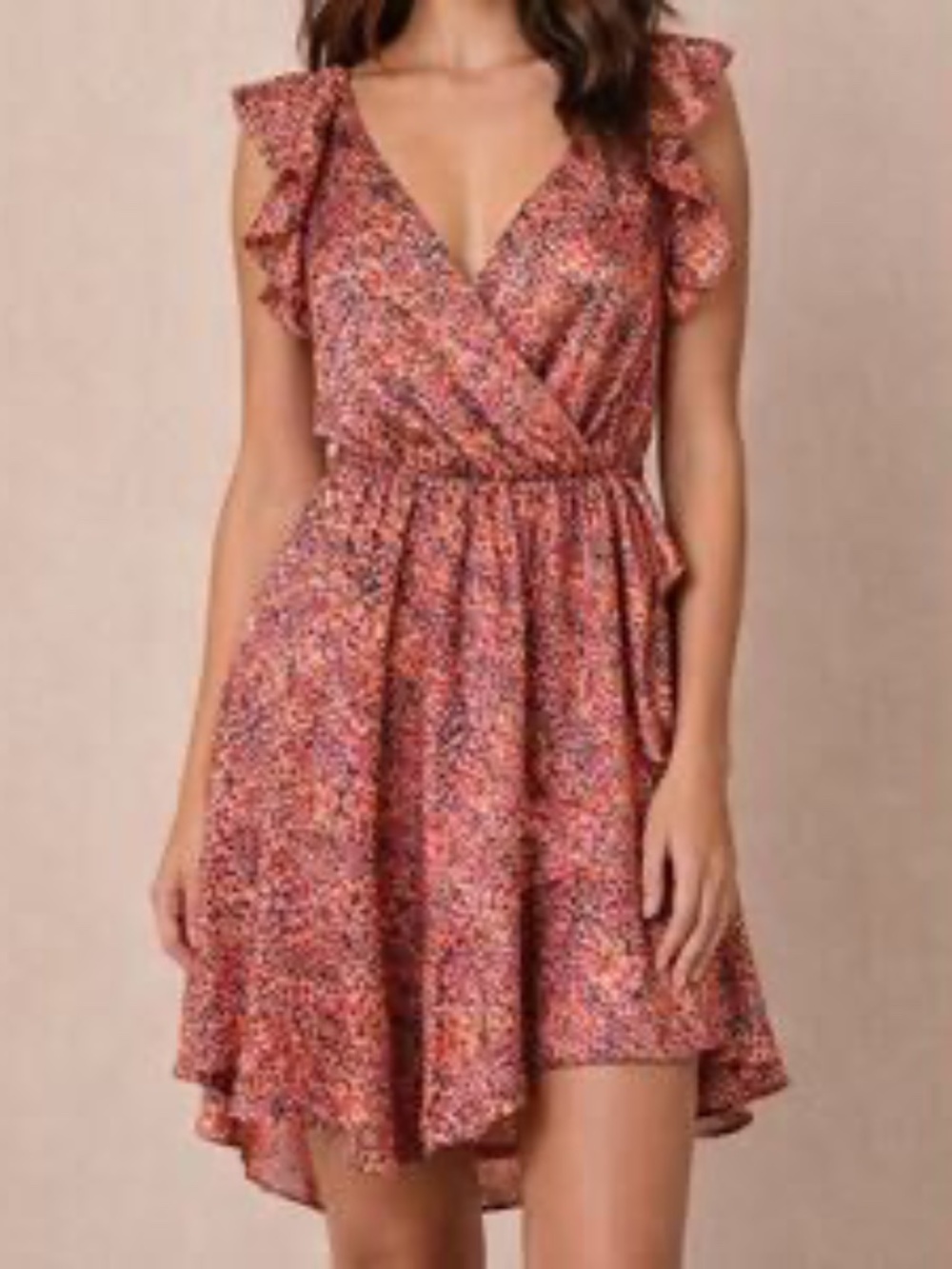 Express Leopard Print Dress Size M Ruffle Sleeve V Neck Flowy Mini